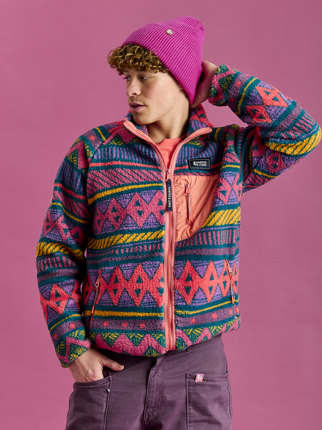Finn Retro Pattern Full Zip Sherpa Fleece