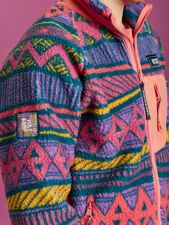 Finn Retro Pattern Full Zip Sherpa Fleece