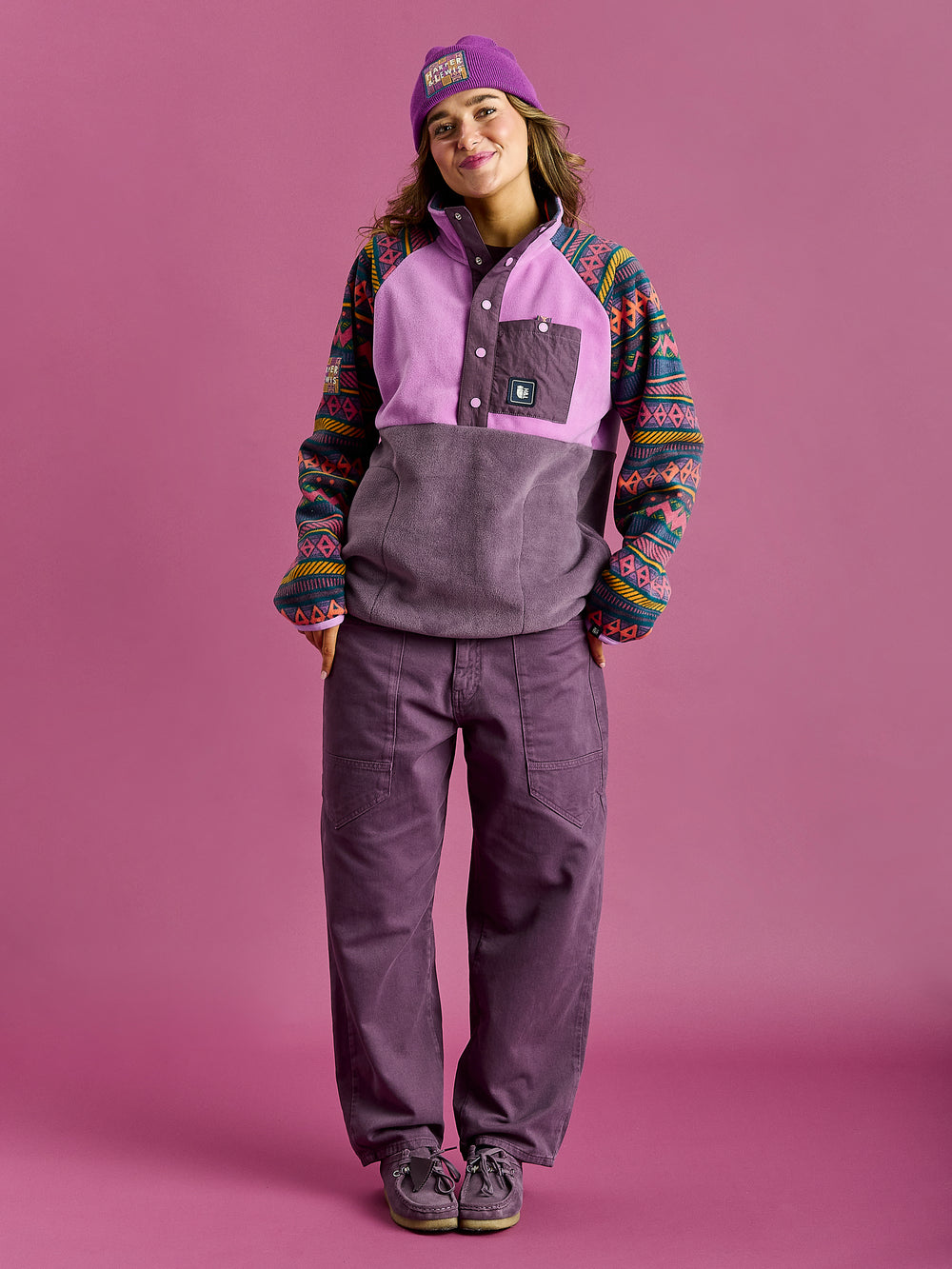 Sutton Retro Pattern Popper Neck Fleece