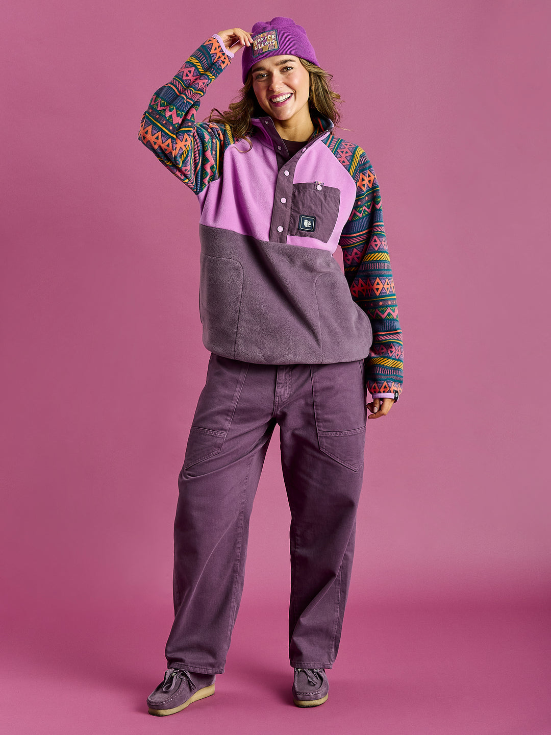 Sutton Retro Pattern Popper Neck Fleece