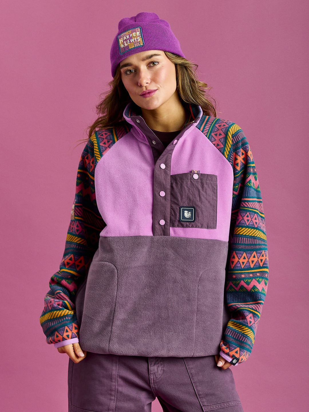 Sutton Retro Pattern Popper Neck Fleece