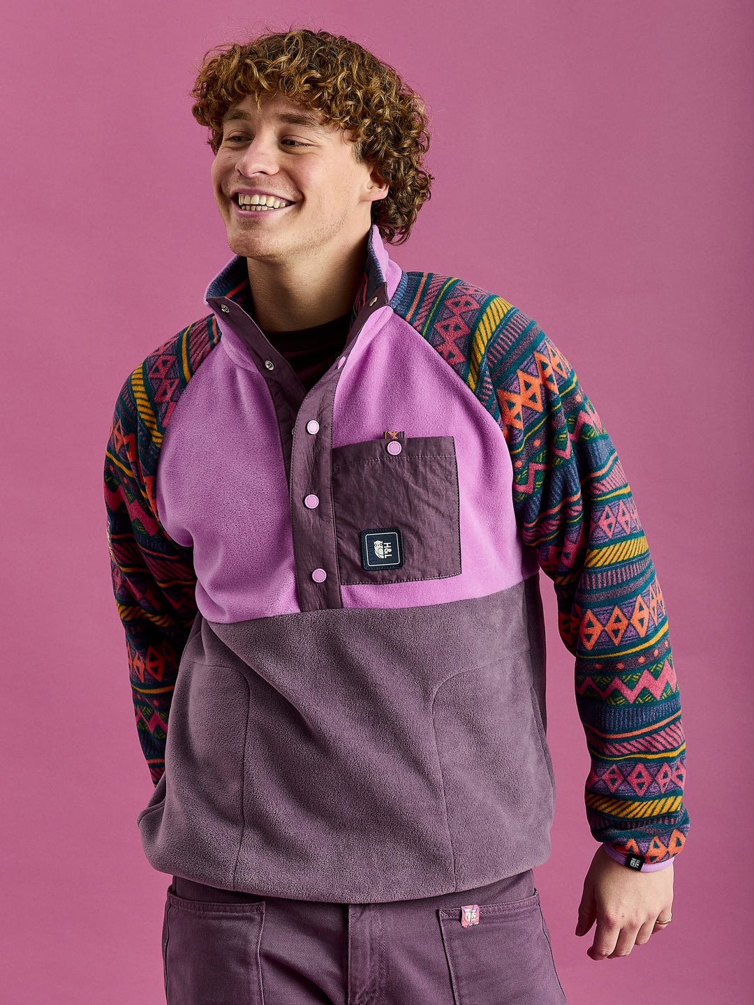 Sutton Retro Pattern Popper Neck Fleece