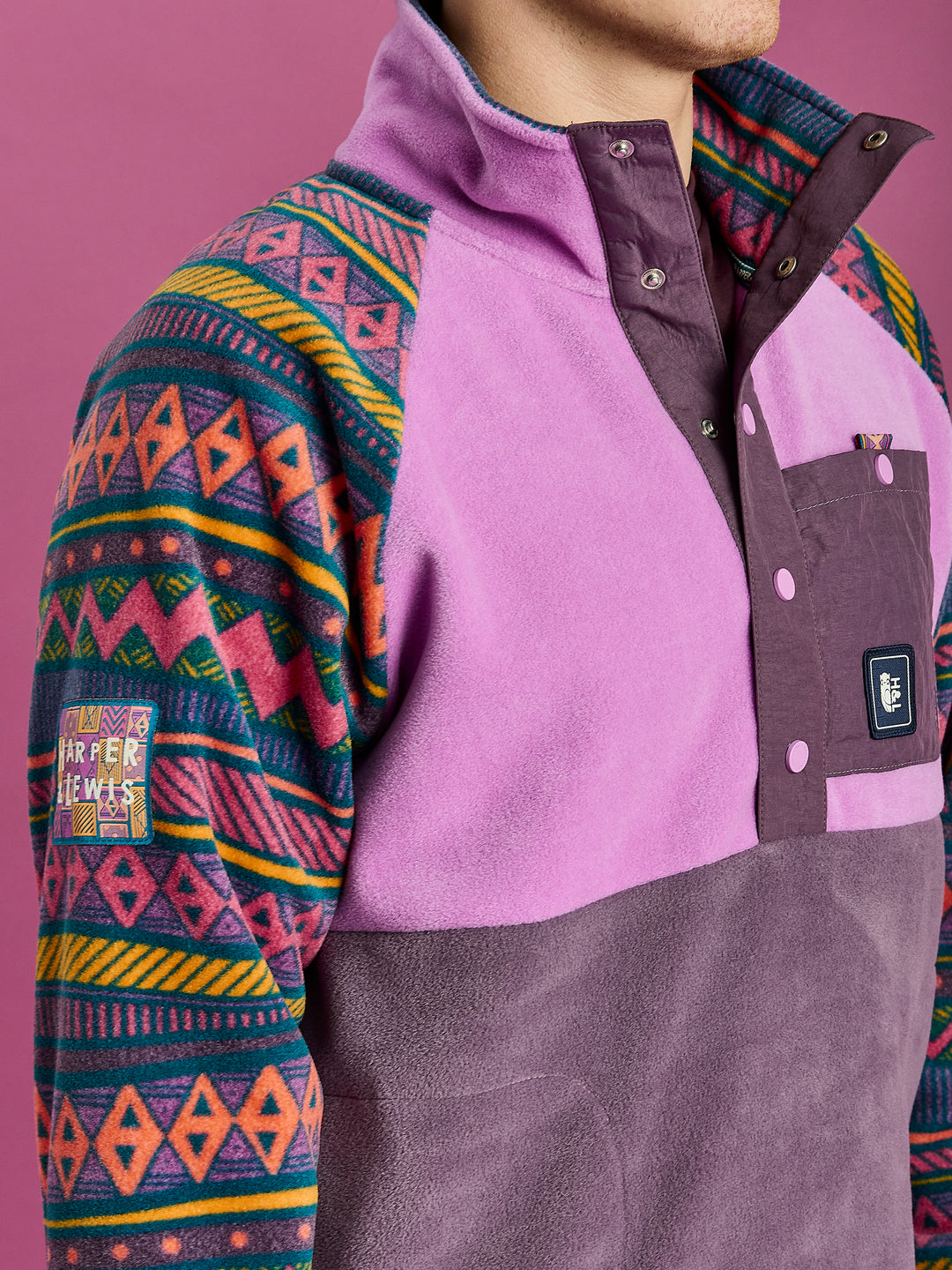 Sutton Retro Pattern Popper Neck Fleece