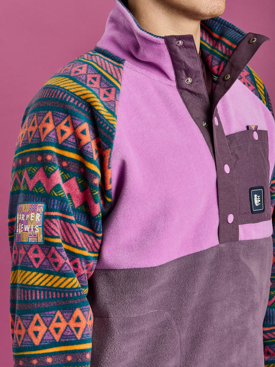 Sutton Retro Pattern Popper Neck Fleece