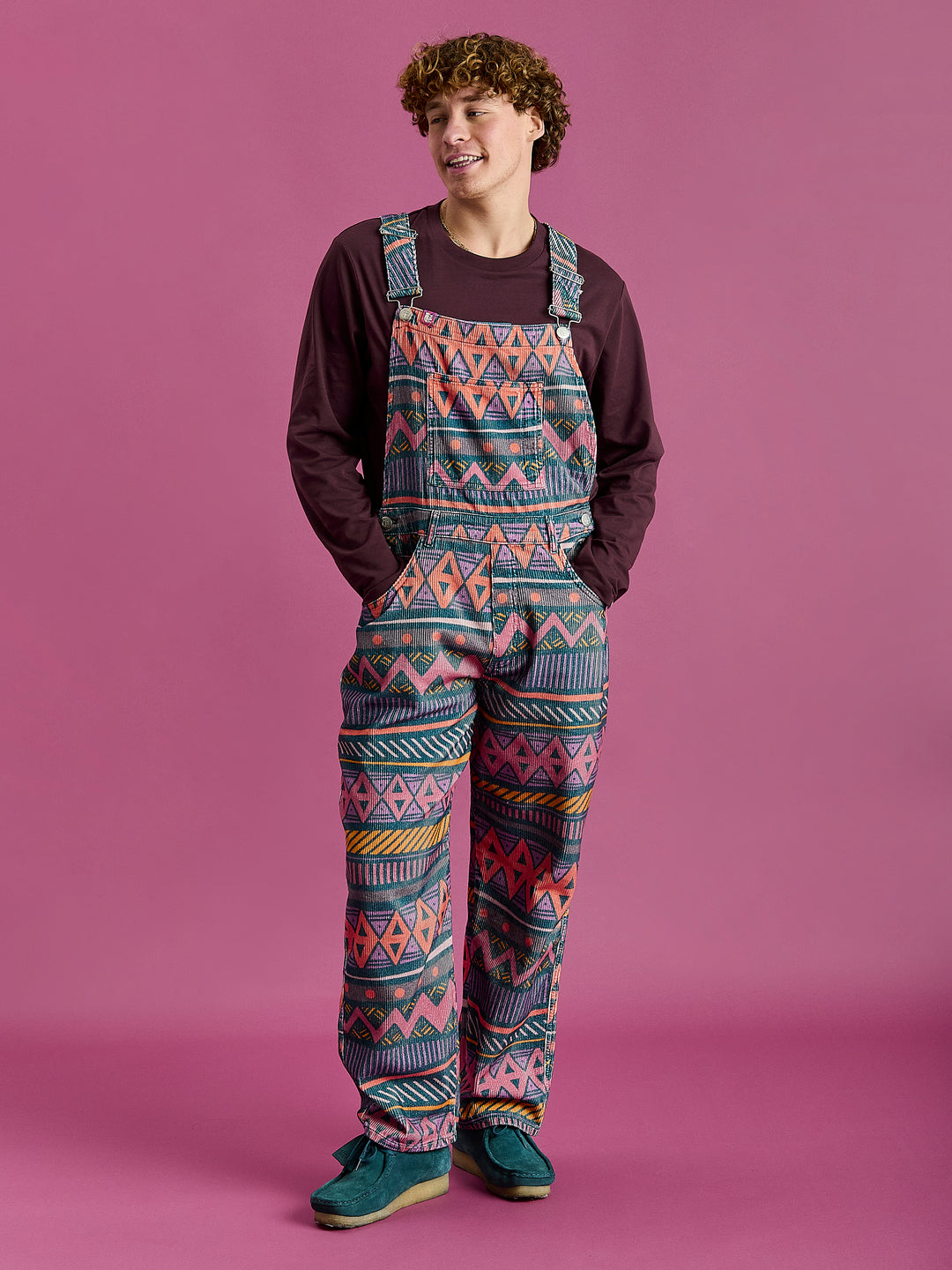 Lois Retro Pattern Corduroy Dungarees