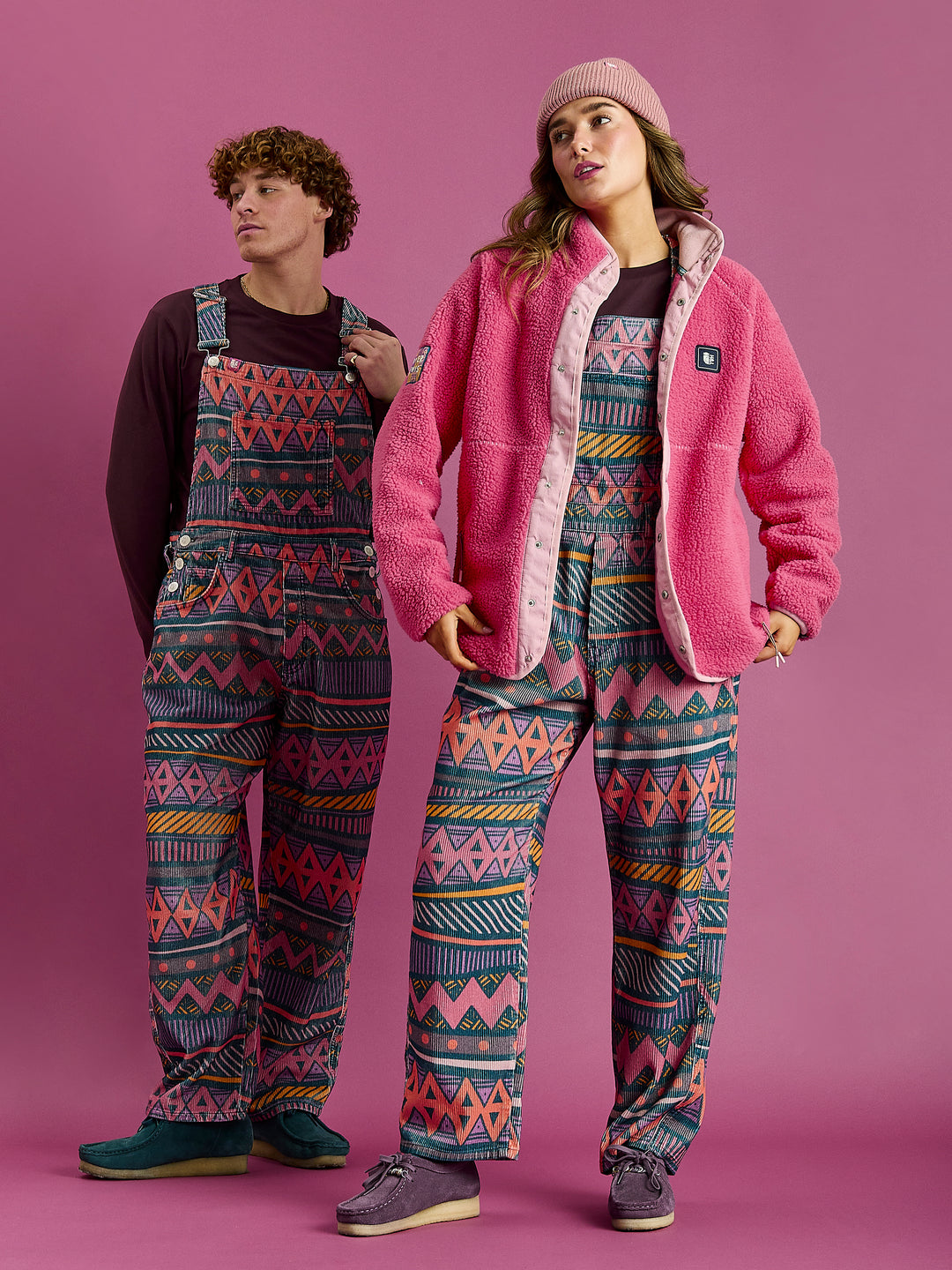 Lois Retro Pattern Corduroy Dungarees