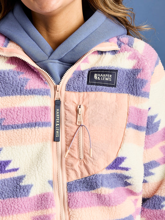 Finn Retro Pattern Full Zip Sherpa Fleece