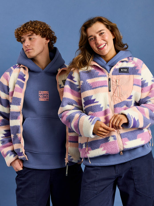 Finn Retro Pattern Full Zip Sherpa Fleece
