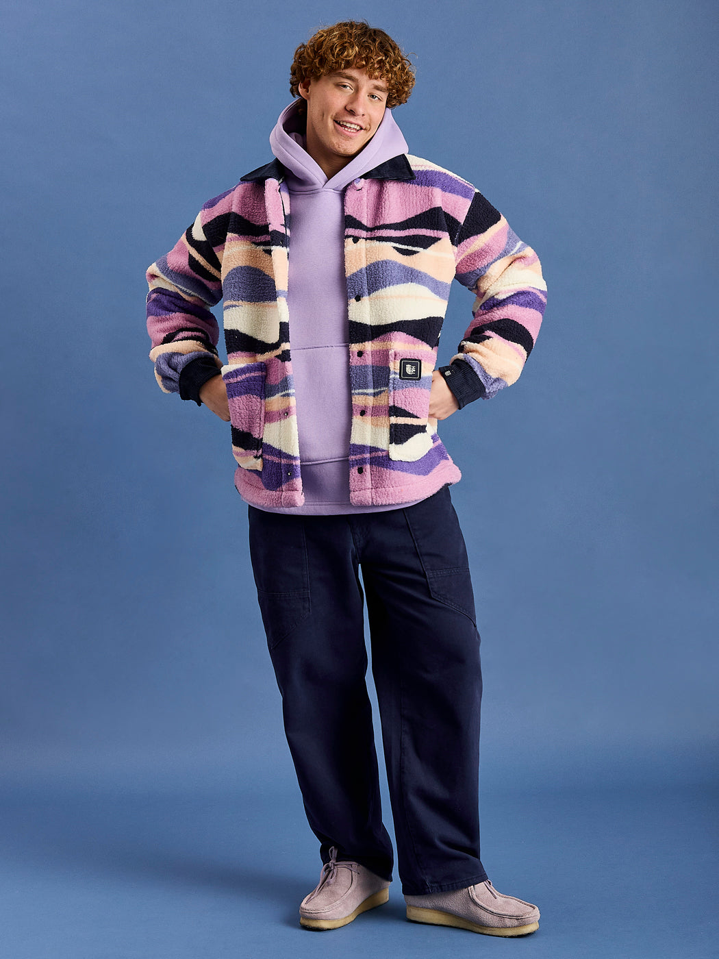 Beau Retro Pattern Sherpa Fleece Shirt