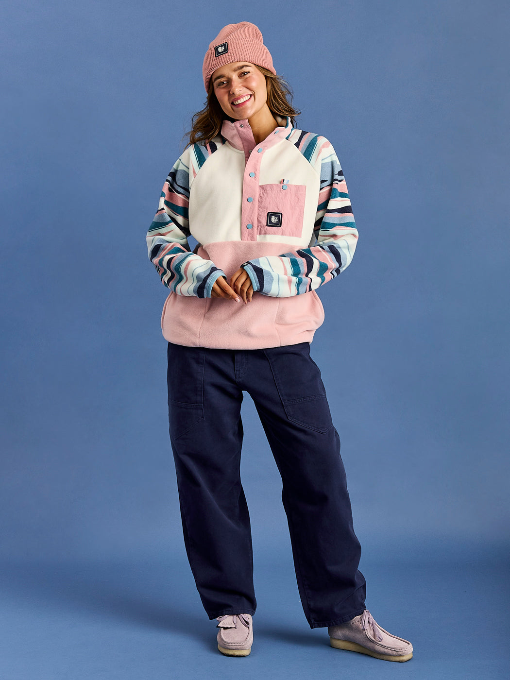 Sutton Retro Pattern Popper Neck Fleece