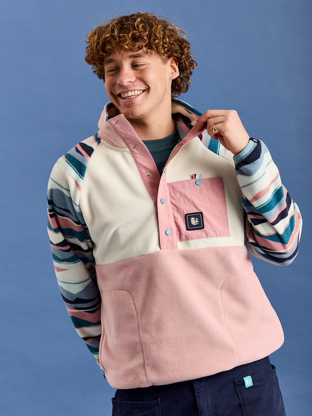 Sutton Retro Pattern Popper Neck Fleece