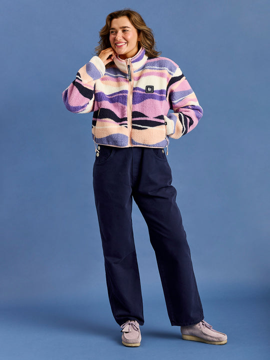 Lana Retro Pattern Cropped Sherpa Fleece Jacket