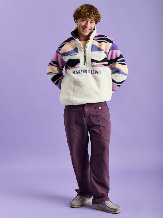 Leyna Retro Pattern 1/4 Zip Sherpa Fleece