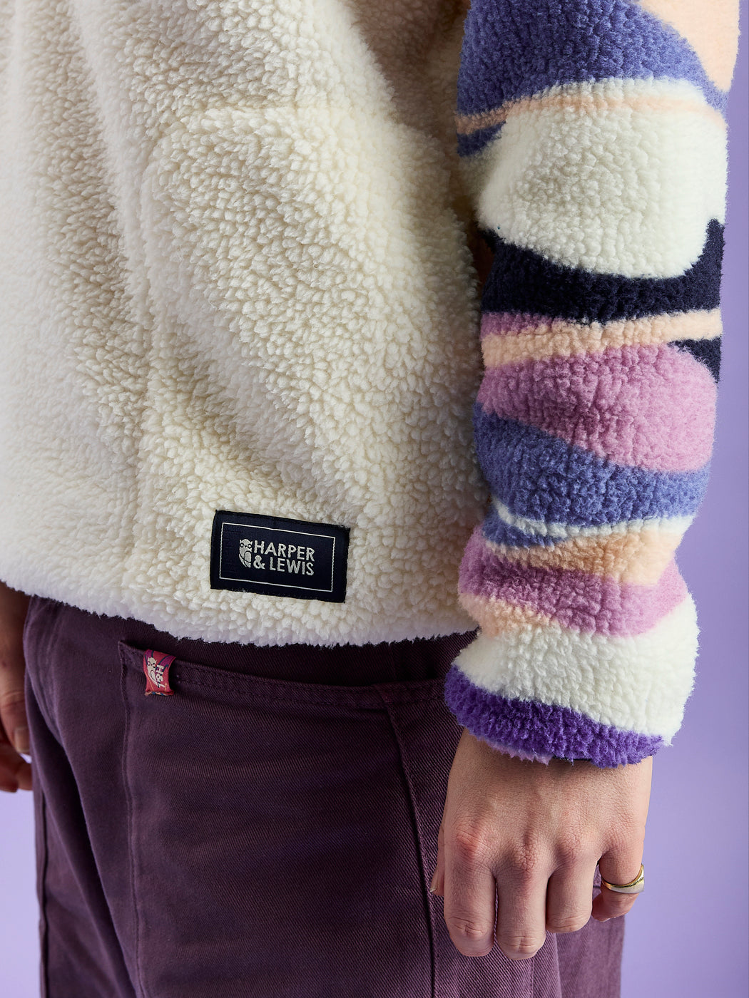 Leyna Retro Pattern 1/4 Zip Sherpa Fleece