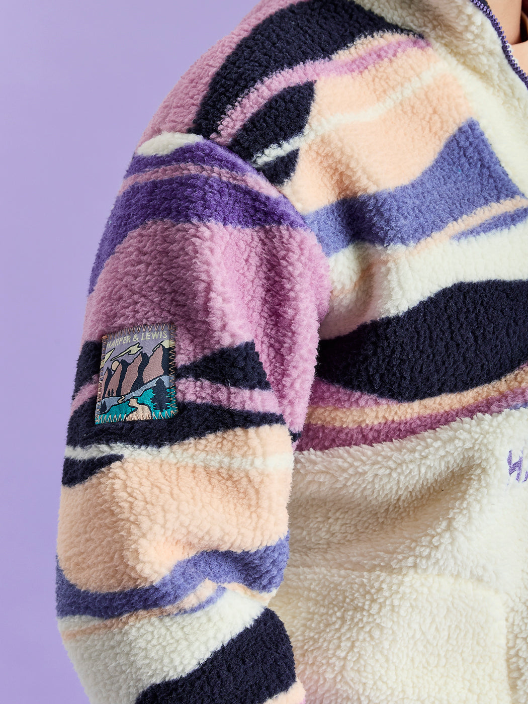 Leyna Retro Pattern 1/4 Zip Sherpa Fleece