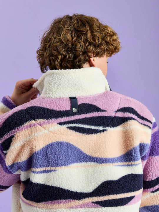 Leyna Retro Pattern 1/4 Zip Sherpa Fleece