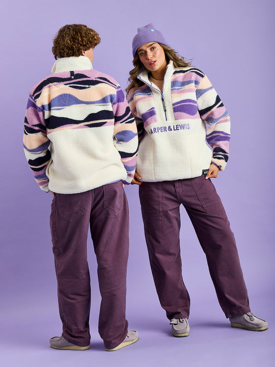 Leyna Retro Pattern 1/4 Zip Sherpa Fleece