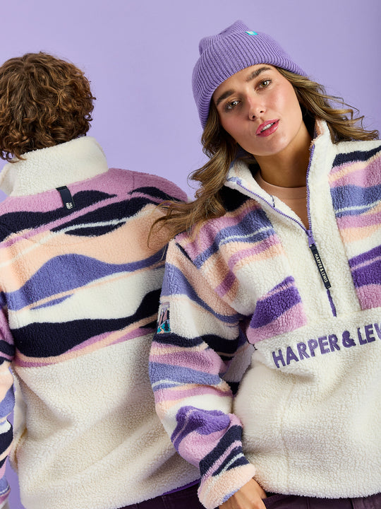 Leyna Retro Pattern 1/4 Zip Sherpa Fleece