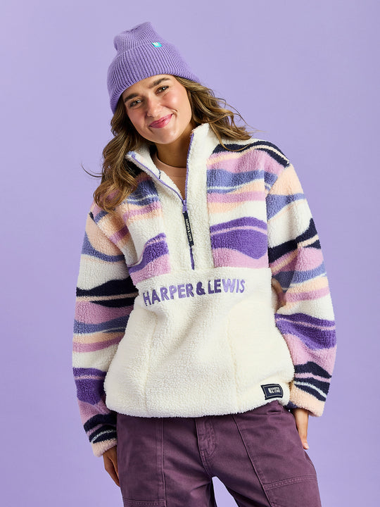 Leyna Retro Pattern 1/4 Zip Sherpa Fleece