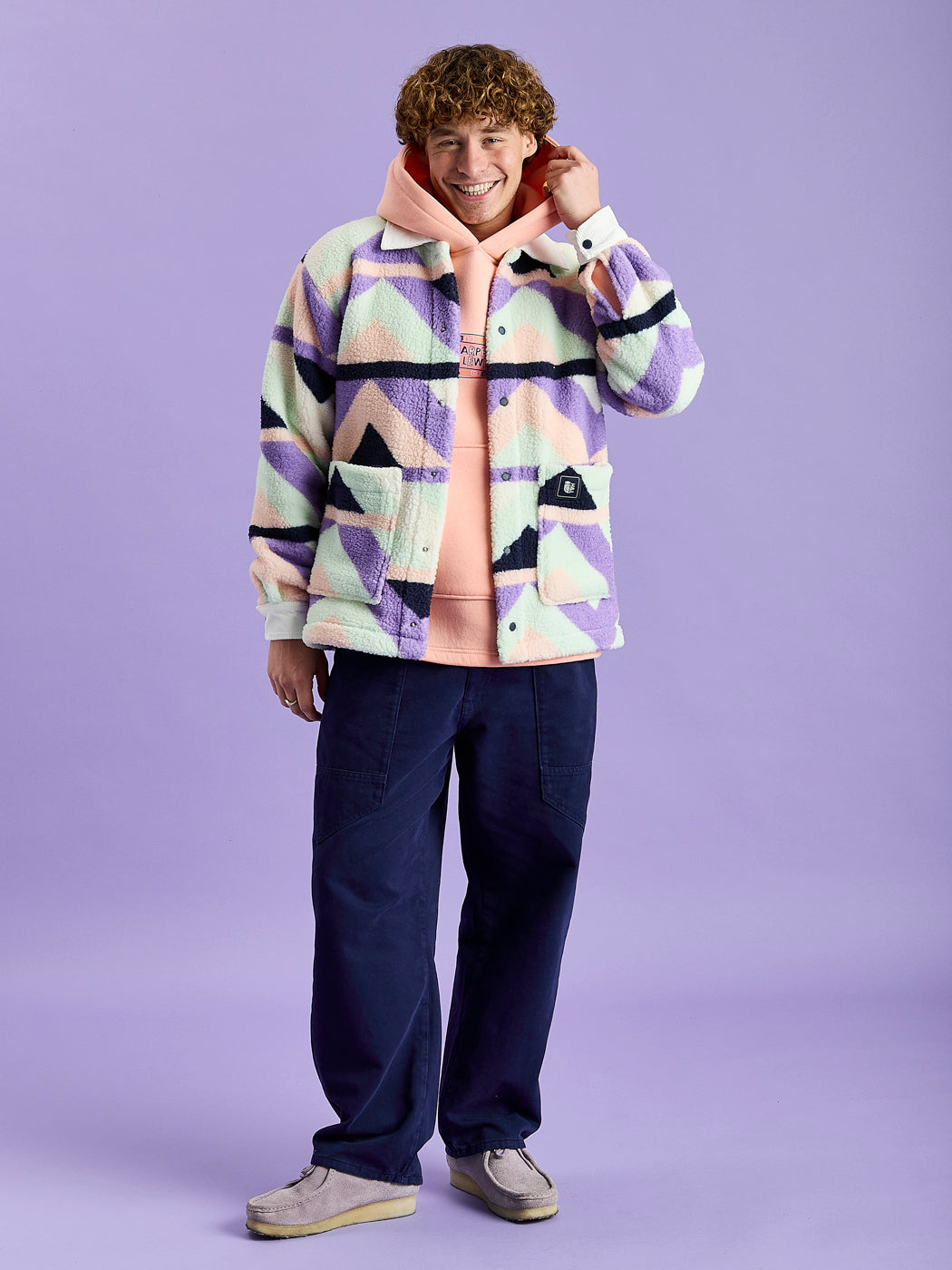 Beau Retro Pattern Sherpa Fleece Shirt