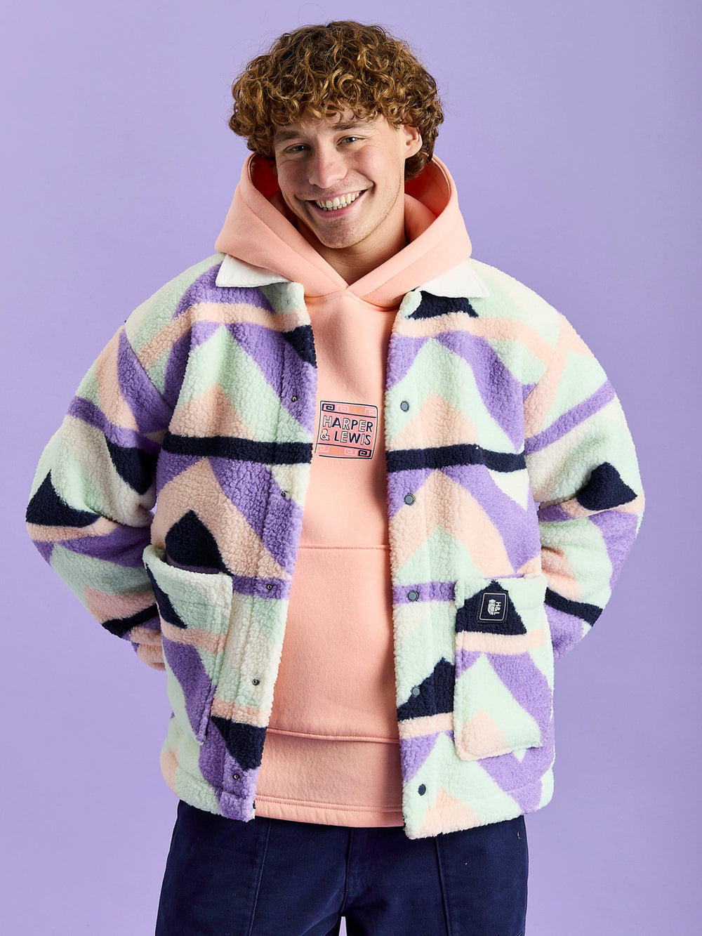 Beau Retro Pattern Sherpa Fleece Shirt