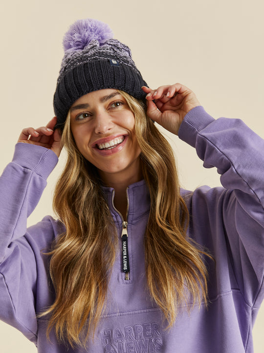 Thorens Pom Pom Beanie Lavender & Navy