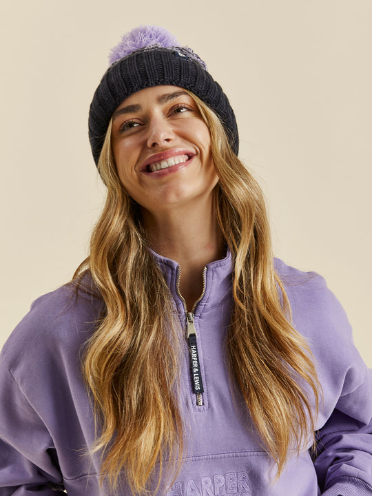 Thorens Pom Pom Beanie Lavender & Navy