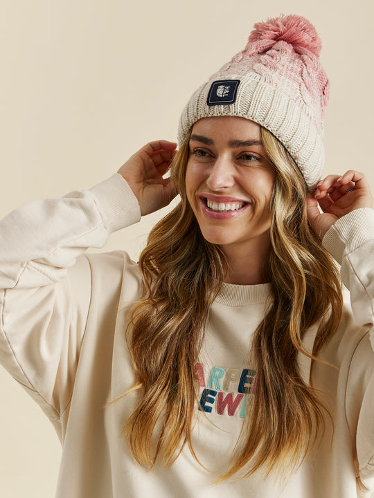 Solden Pom Pom Beanie Dusty Pink and Off White