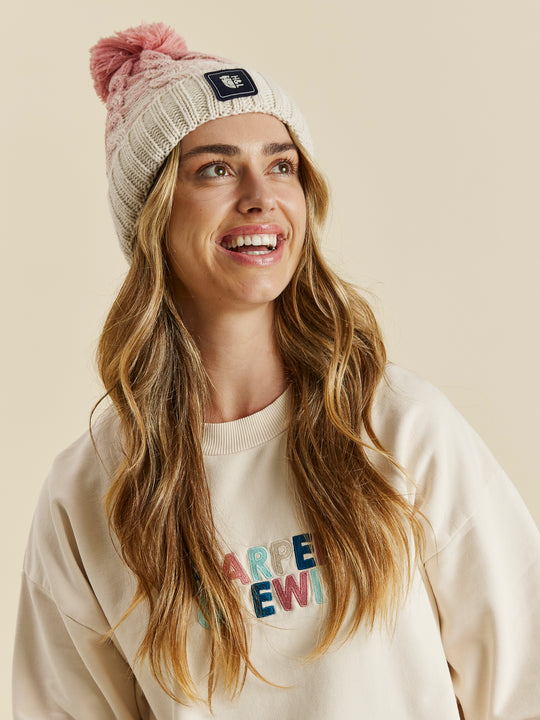 Solden Pom Pom Beanie Dusty Pink and Off White