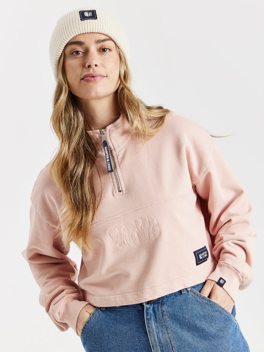 Camille Cropped 1/4 Zip Sweater Dusty Pink