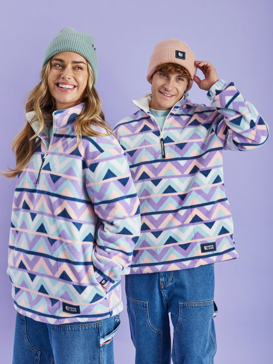 Raver Retro Patroon 1/4 Rits Fleece Crème &amp; Marineblauw