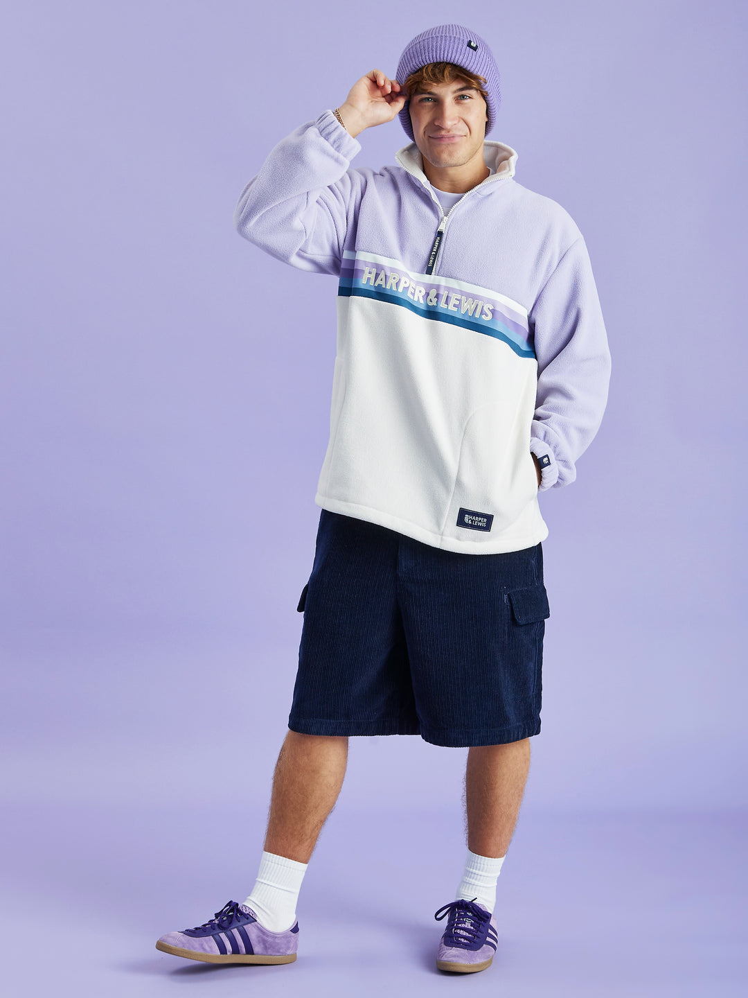 One Eighty 1/4 Zip Fleece Lavender & Cream