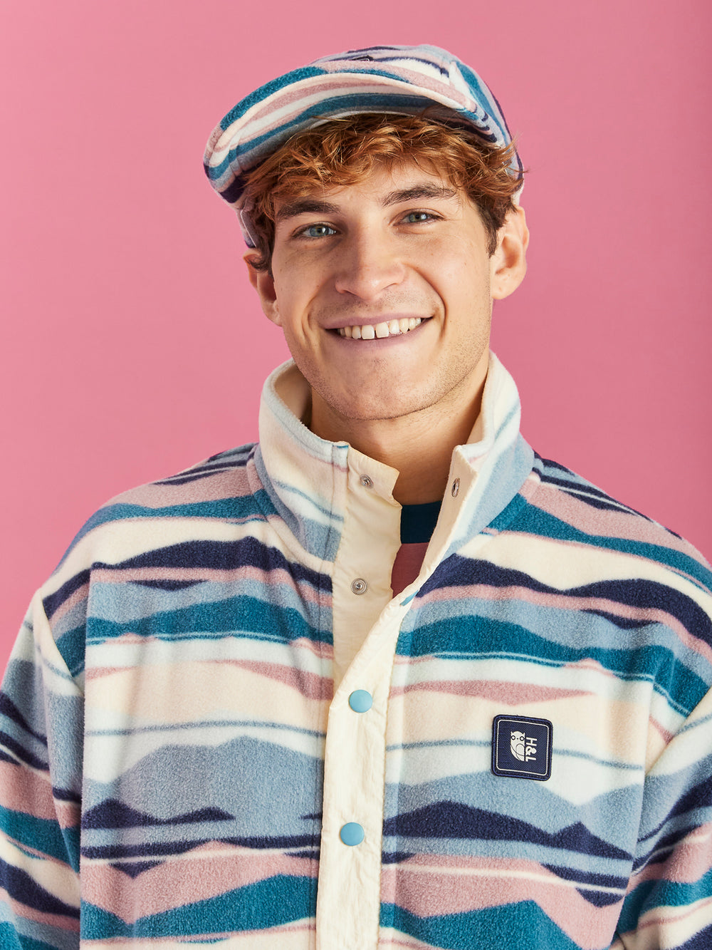 Tallow Retro Pattern Popper Neck Fleece