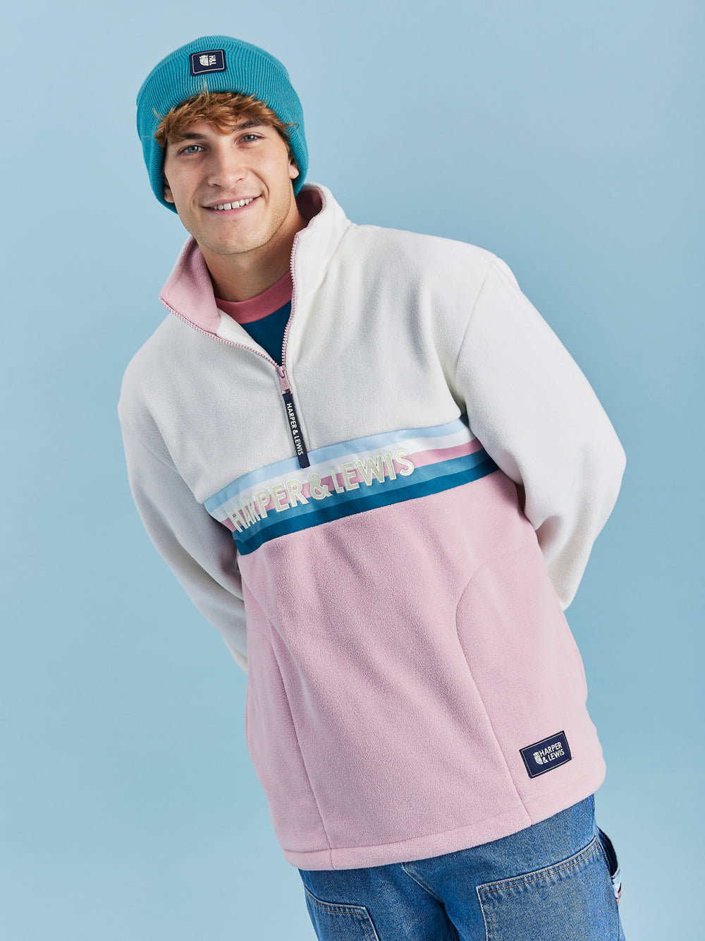 One Eighty 1/4 Zip Fleece Cream & Dusty Pink