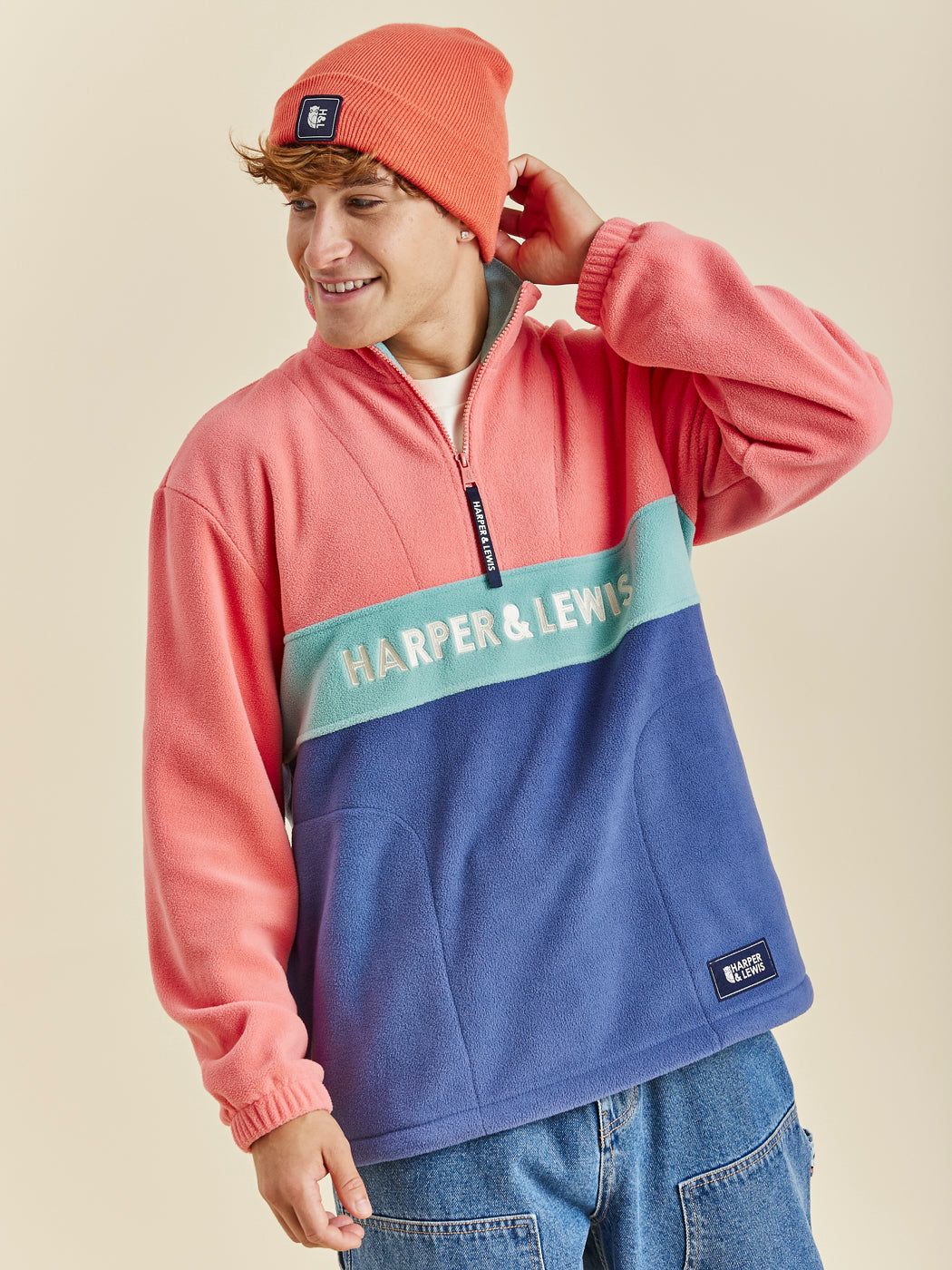 Mellow 1/4 Zip Fleece Bright Coral & Airforce