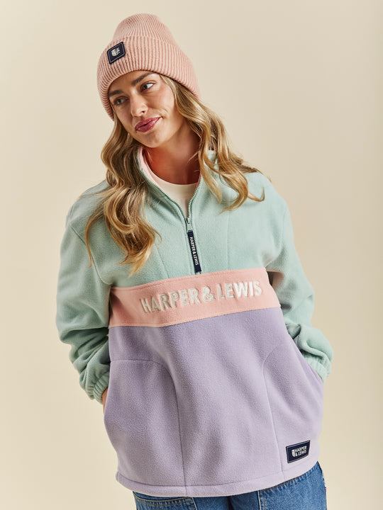 Mellow 1/4 Zip Fleece Light Sage & Light Lilac