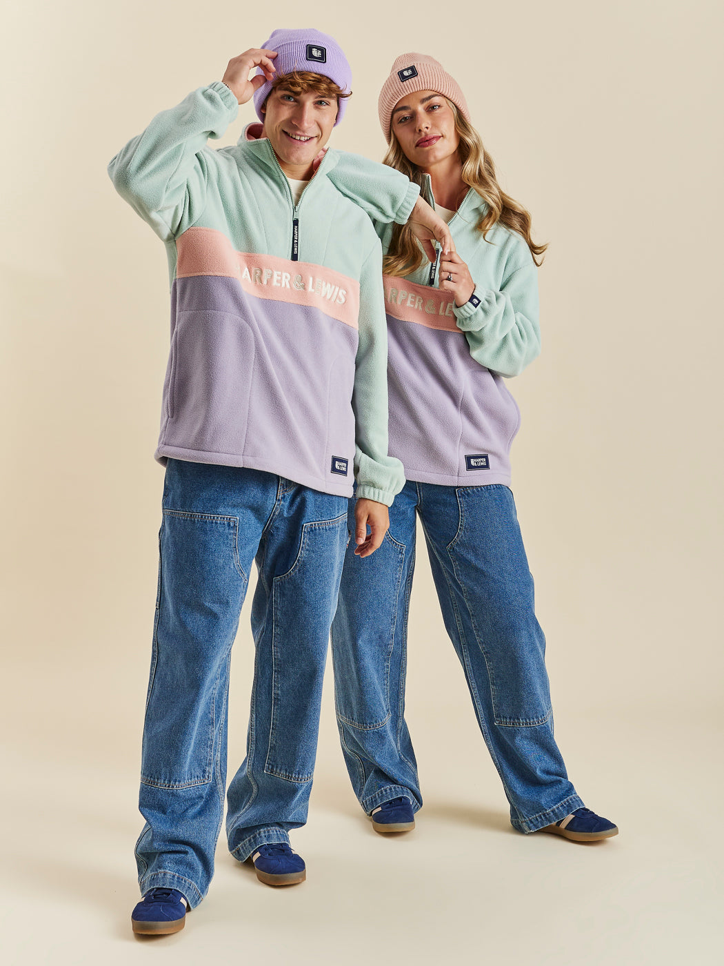 Mellow 1/4 Zip Fleece Light Sage & Light Lilac