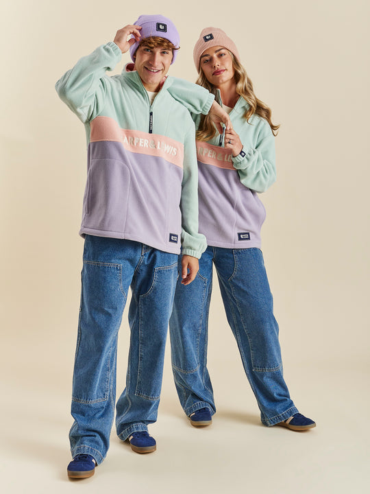 Mellow 1/4 Zip Fleece Light Sage & Light Lilac