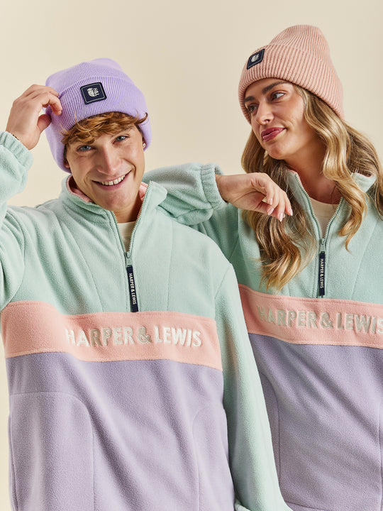 Mellow 1/4 Zip Fleece Light Sage & Light Lilac