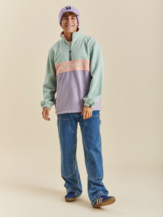 Mellow 1/4 Zip Fleece Light Sage & Light Lilac