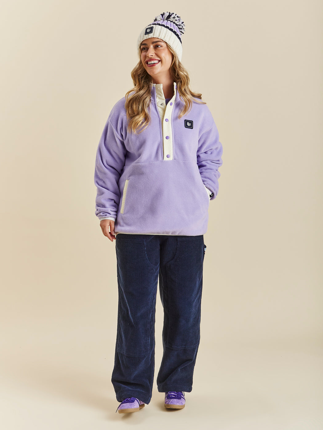 Peyton Fleece mit Druckknopf am Hals, Lavendel