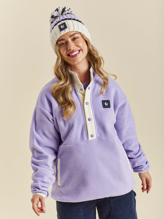 Peyton Fleece mit Druckknopf am Hals, Lavendel