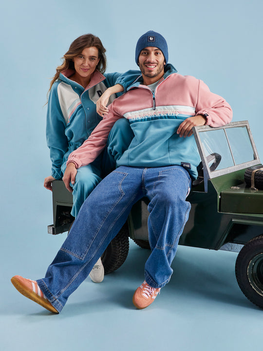 One Eighty 1/4 Zip Fleece Dusty Pink & Steel Blue