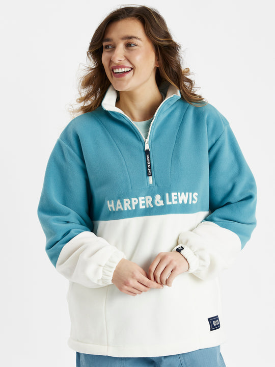 Berkley Fleecejacke mit 1/4-Reißverschluss, Stahlblau und Creme