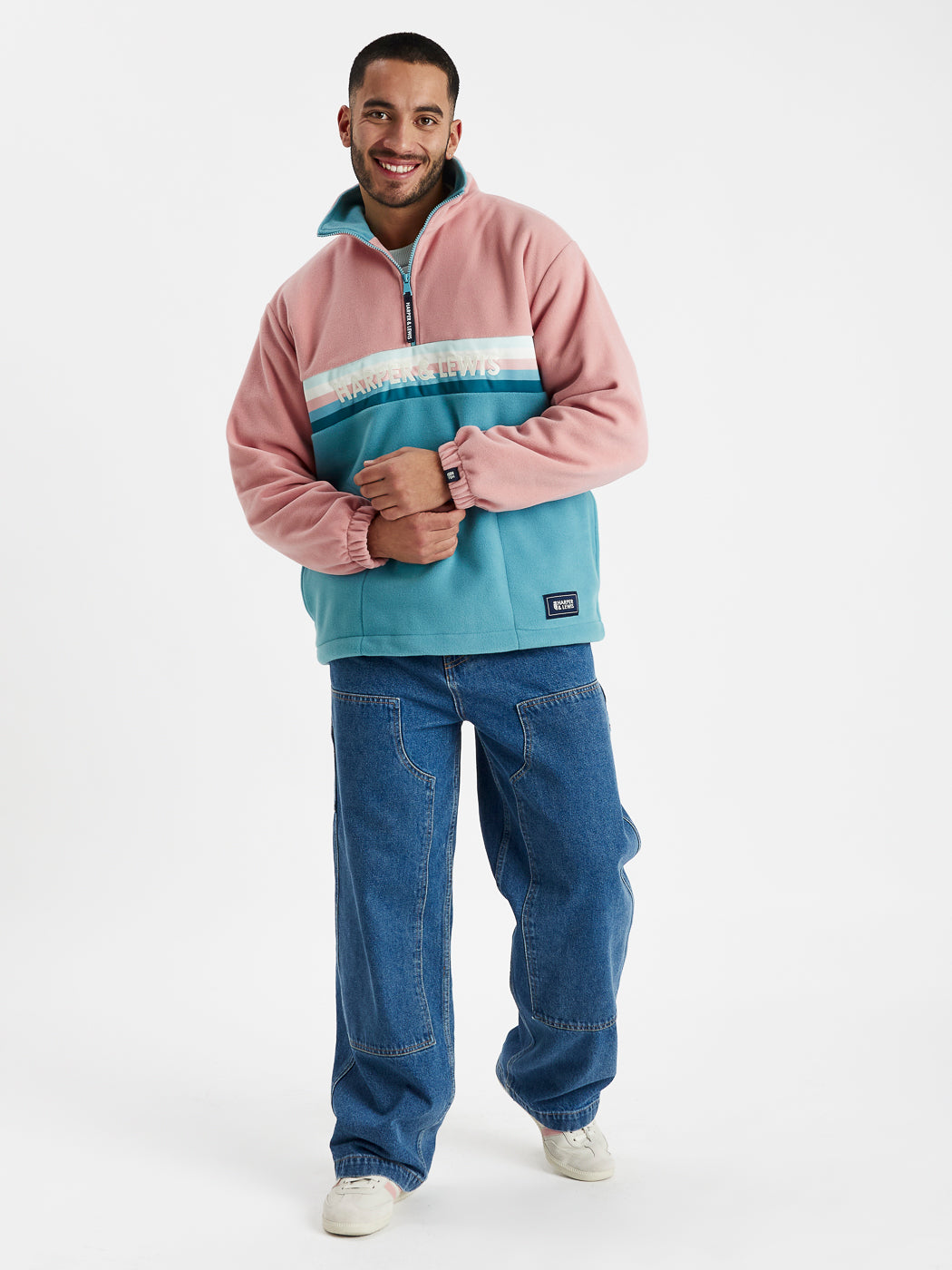 One Eighty 1/4 Zip Fleece Dusty Pink & Steel Blue