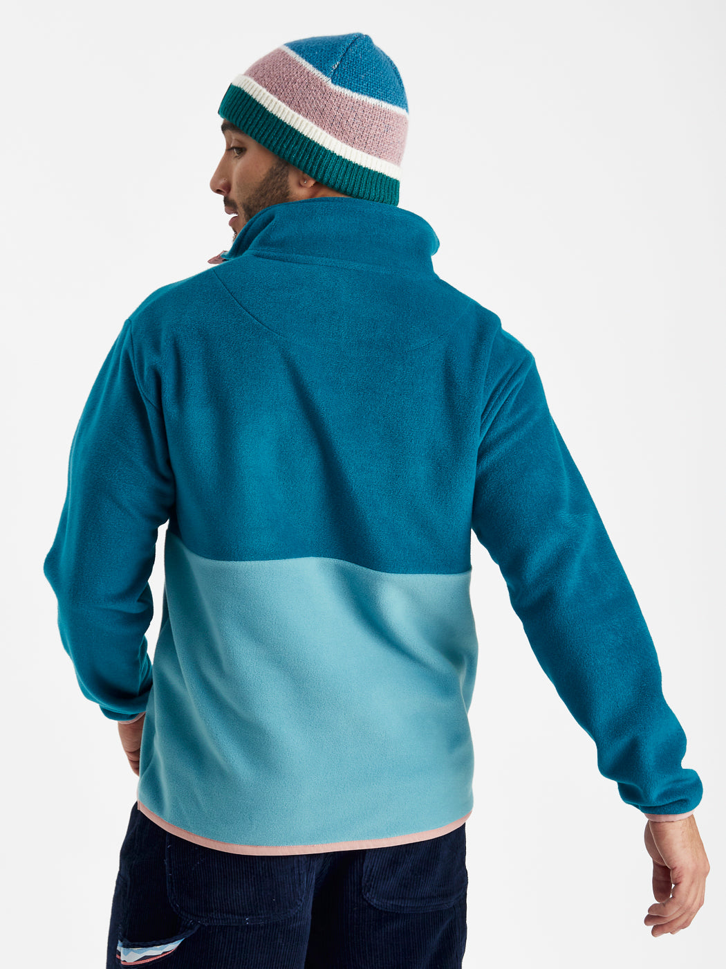 Aries Fleece mit Druckknopf am Hals, BlaugrŸn und Stahlblau