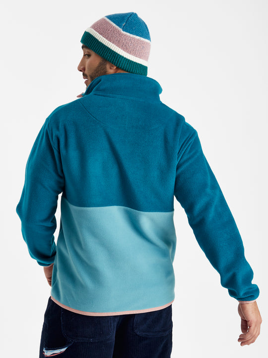 Aries Popper Neck Fleece Teal Green & Steel Blue