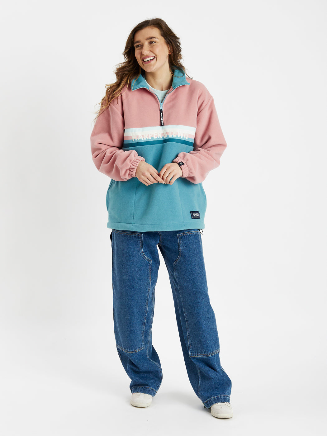 One Eighty 1/4 Zip Fleece Dusty Pink & Steel Blue