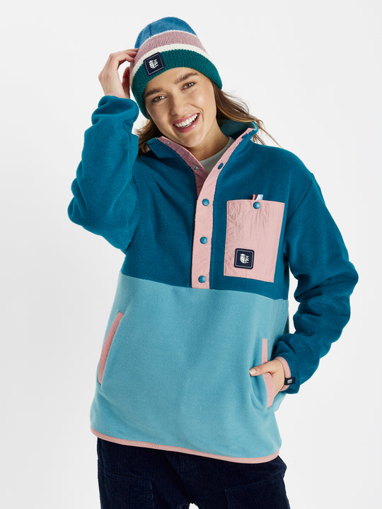 Aries Popper Neck Fleece Teal Groen &amp; Staalblauw