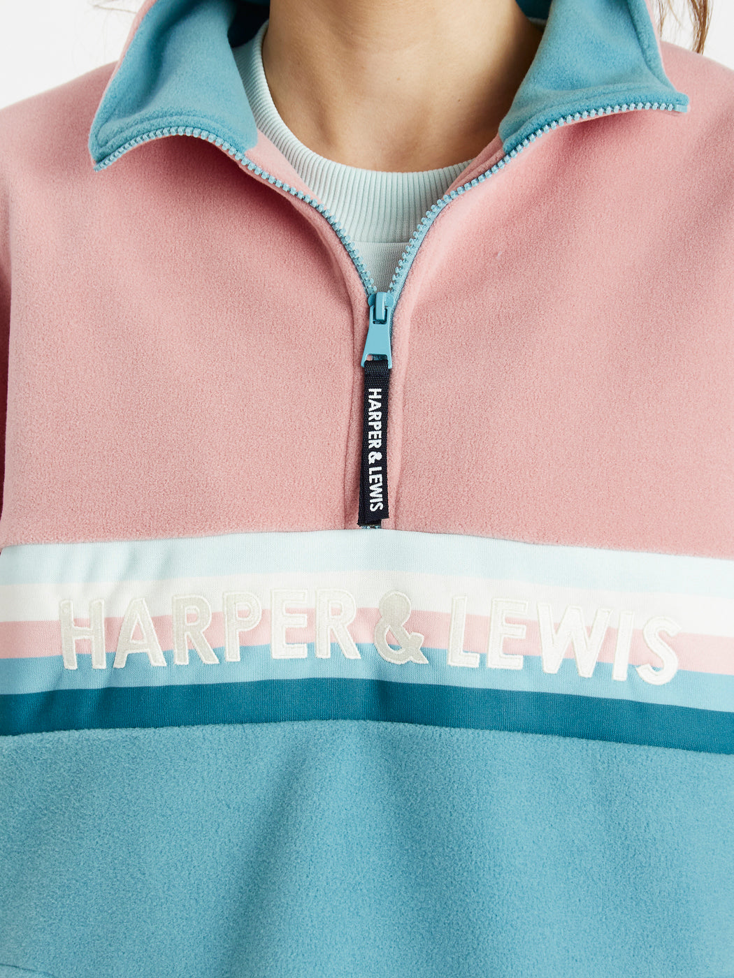 One Eighty 1/4 Zip Fleece Dusty Pink & Steel Blue